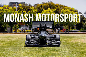 Showcase of a black F1 vehicle in Monash motorsport.